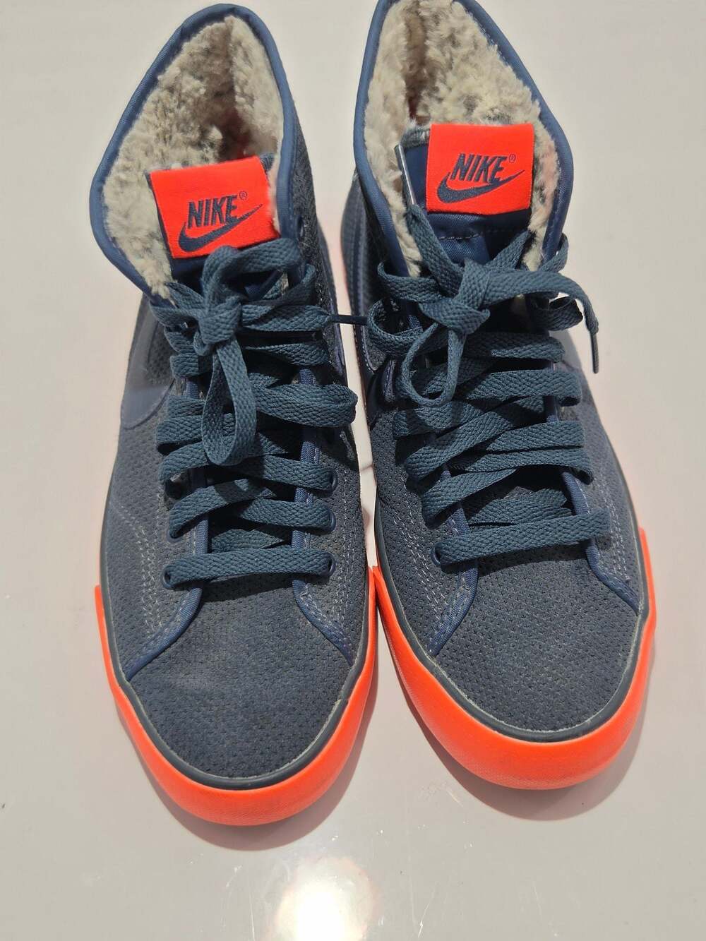 Nike Primo Court Mid Suede WTR Women's Fur-Lined High-Top Sneakers Blue/Orange 8